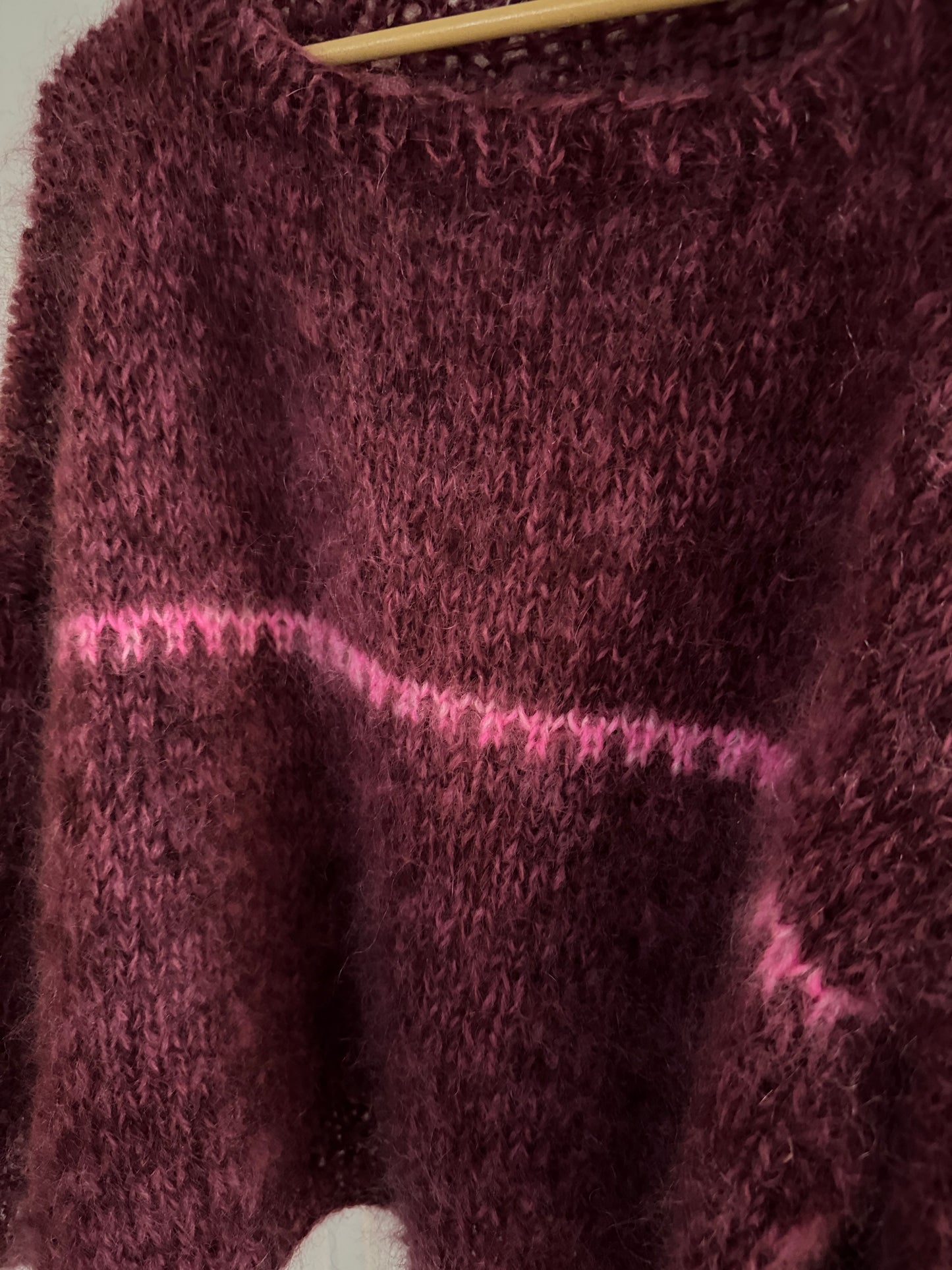 Burgundy chunky mohair knit with pink details