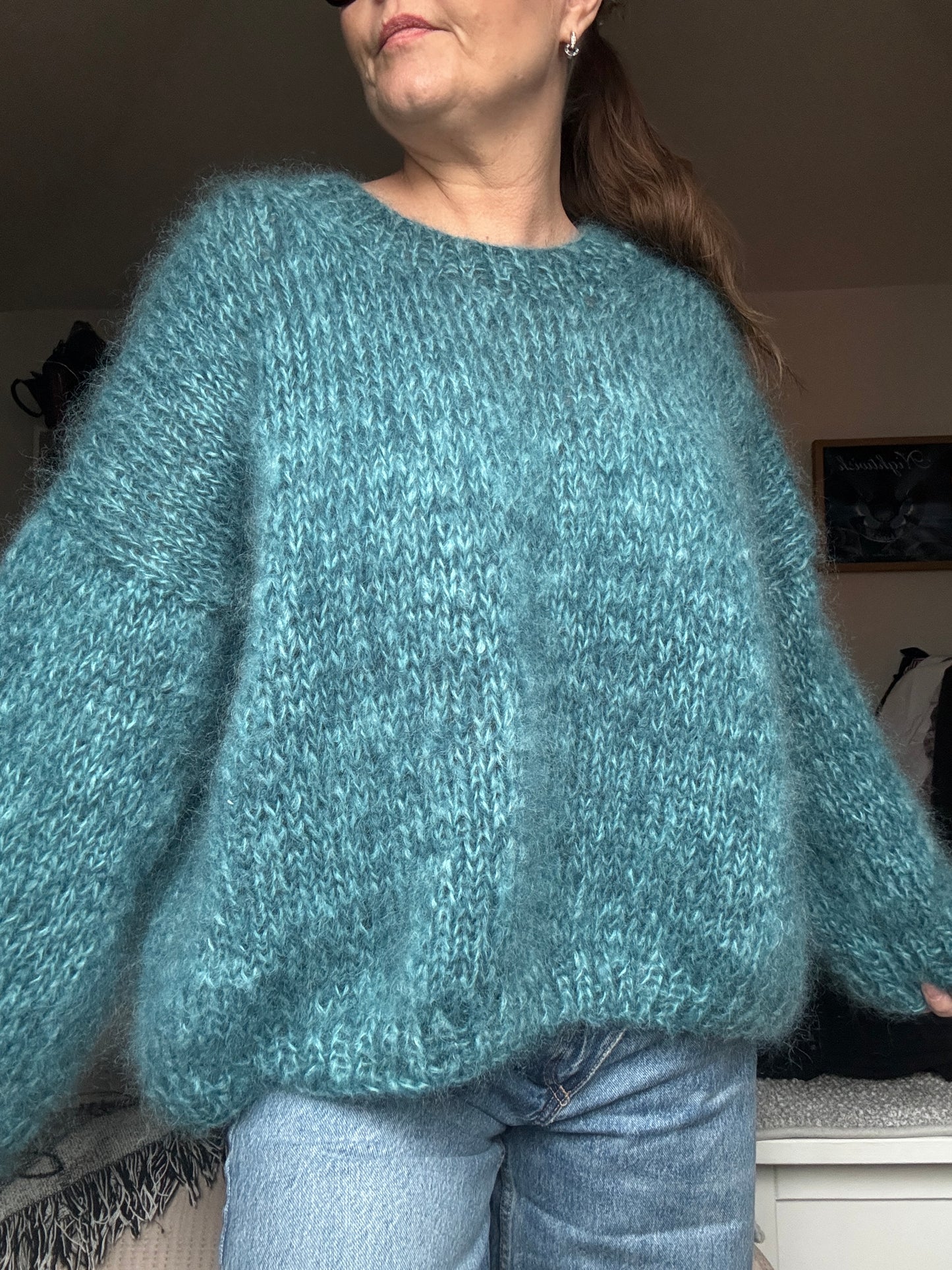 Lovely chunky mohair knit in petrol color