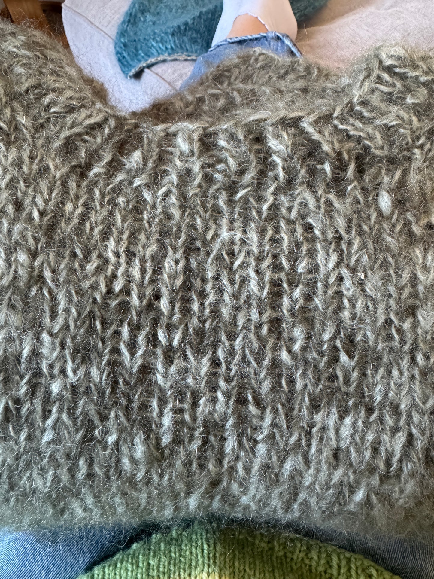 Chunky mohair knit in lovely moss green color