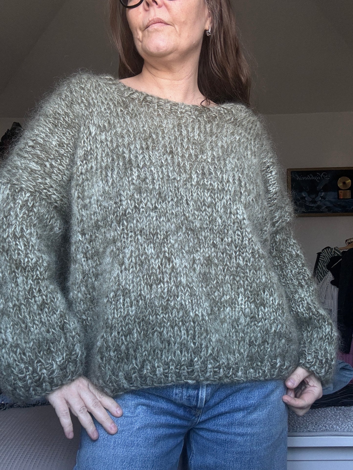Chunky mohair knit in lovely moss green color