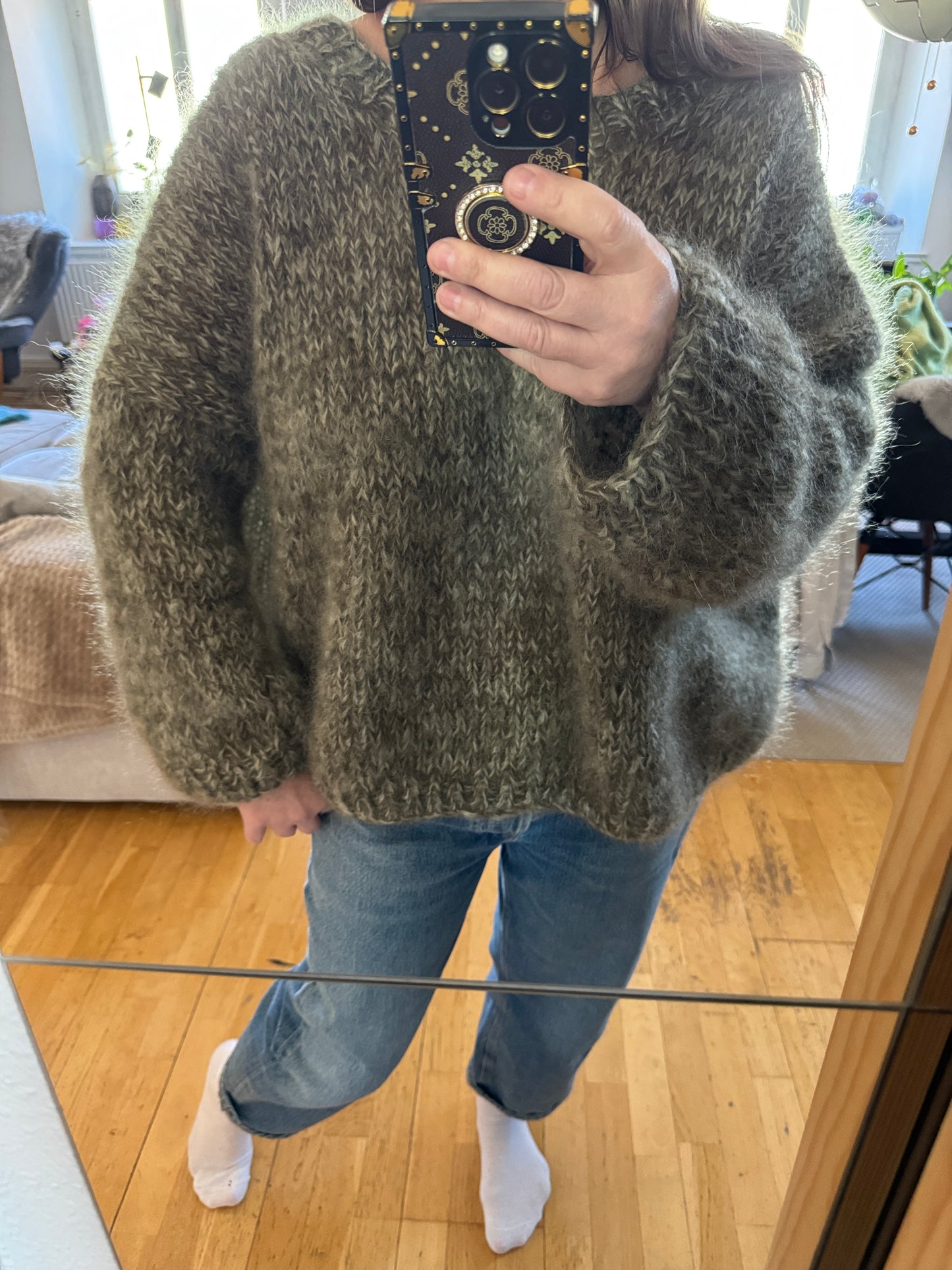 Chunky mohair knit in lovely moss green color
